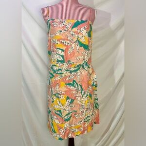 Nine West Tropical Hawaiian Green Pink Tie Faux Wrap Summer Mini Dress Size XXL